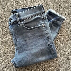 Express‎ Jeans Womens 6 28x26 Mid Rise Cropped Legging Stretch Denim Raw Hem